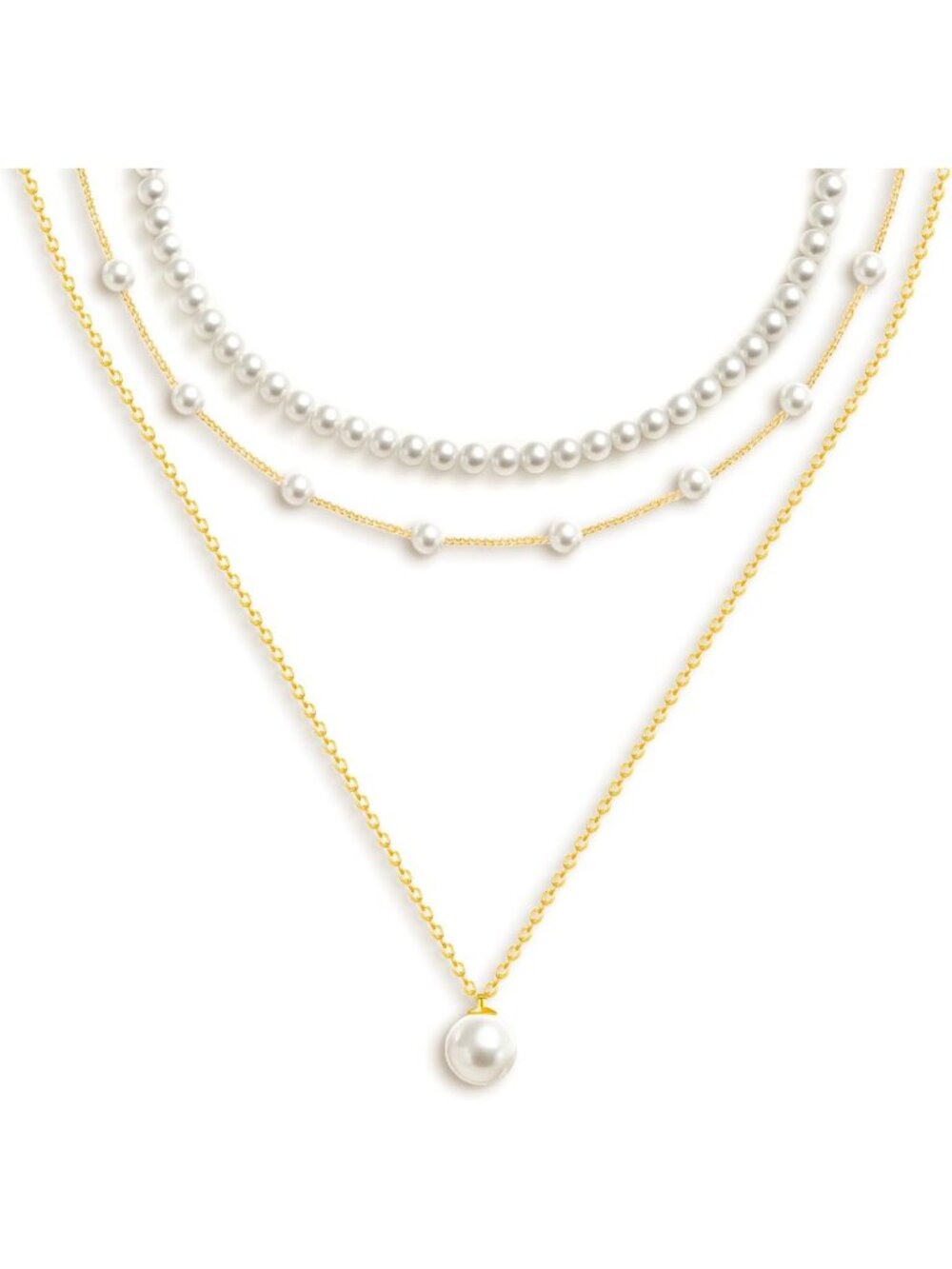 Elegant Gold Pearl Necklace Set - 14K Plated Layered Daisy Choker for Women